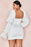 Vintage Puff Sleeve Square Mini Dress 319-1-Outfit
