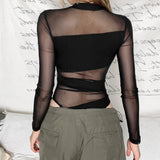 Autumn Fashion Trend Women's New Sexy Perspective Mesh Repair Slim Thin-Skinned
