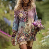 New Hot 3D Printed Ladies Round-Neck Long Sleeve Retro Bohemian