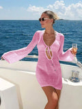 Beach Dress Sexy Hollow Perspective Knitted Long-Sleeved Bikini Shirt Sunscreen