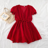 Women Dot Chiffon Rompers short sleeves Korean beach overalls bohemian loose casual summer wide leg pants