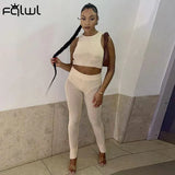 Fall Mesh Streetwear Two 2 Piece Sets Tracksuit Sweatsuits For Women Outfits Sleeveless Crop Top Black Pants Matching