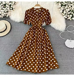 Summer French Retro Skinny Bubble Short-Sleeved V-Neck A-Shaped Dress Elegant Temperament Long