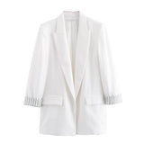 Spring Blended Roll-Sleeve Suit Jacket 2753530-Outfit
