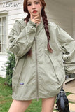 Korean Fashion Oversized Long Sleeve Hooded Jacket Women Sweatshirt Chic Summer Jacket Beach Outdoor Sun Protection