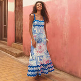 Toloer Southeast Asia New Small Flower Wave Sling Skirt High-End Temperament A-Line