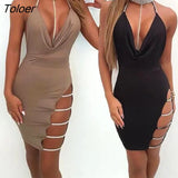 Women New Sexy Dress Bandage Bodycon Evening Party V Neck Club Mini Halter Dress Female Explosion Backless Sling Hip
