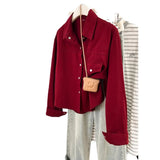 Retro Red Thin Shirt Coat Women's Spring And Autumn Design Small Shirt Casual Loose Long-Sleeved