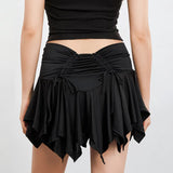 Women Gothic Punk Irregular Skirts Solid Color Drawstring Tie-Up Ruched Ruffles Mini Skirt Summer Fashion Short Skirts-Outfit