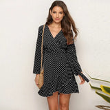 Summer Chiffon Dress Women Print Dot Boho Beach Dresses Casual Ruffle Long Sleeve A-line Mini Party Dress