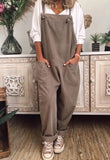 Solid Color Casual Mid Waist Retro Pocket Sleeveless Cotton Linen Lace-up
