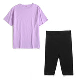 2021 Summer Cotton Sets Women Loose Two Pieces Short Sleeve T Shirts and Tight Shorts Solid Outfits