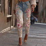 Women's Jeans Women's Trousers Color Flowers 3D Three-Dimensional Printed