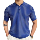Men's Summer New Striped Knit Dresses Short Sleeves Clip Business Polo