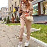 Fleece Letter Two Piece Set Casual Loose Female Tracksuits Hoodies Long Sleeve Shorts Sweatshirt And Jogging Pants