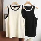 New Rice-White Sleeveless Spliced Slim Lady's Bottomed Vest T-Shirt-Outfit