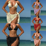 2024 New Solid Color Sexy Rose Three-Piece Mesh Short Skirt Swimsuit