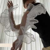 Solid Color Mesh Transparent Over Finger Fashion Gloves 319-1-Outfit