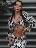Square Collar Sexy Top and Skirt Outfits for Women Party Club Zebra Print 2 Piece Sets Slit Matching