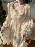 Party Court Vintage Fairy Dress Women Sweet Ruffles High Waist Elegant Princess Dress Female 2022 Summer Casual Classy Party Dress