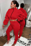 Puff Sleeve Zipped Crop Top and Matching Pants 2PC