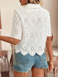 And Summer 2025 Women's New Solid-Colored Lace Shirt Hollow Women's Short-Sleeved Casual