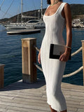 Tight Square Collar Dress Sleeveless Solid Color 2025 Summer Sexy Long Knit