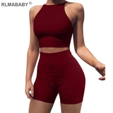 2 Piece Set Women Tank Top And High Waist Shorts Set Suit Summer Night Club Sexy Set Casual Ladies White Tracksuit