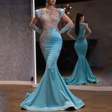 New Daily Light Blue Fishtail Skirt Banquet Long Gold Series Thin Temperament Annual Evening Dress