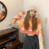HOUZHOU Tie Dye Women Hoodies Korean Streetwear Autumn Oversized Sweatshirts Pullovers Harajuku Oversized Printed Famale