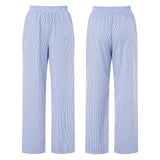Women’s Summer Striped Print cleanfit Loose Long Pants Casual Elastic High Waist Lounge Street Trousers with Pockets-Outfit