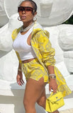 Casual Print Long Jacket and Matching Shorts