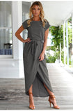 Summer Dress Female Short Sleeve Irregular Slit Fashion Short Sleeve O-neck Pullover Bodycon Slim Long Dress