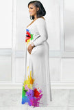 Paints V-Neck Long Shirt Dress with