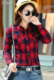 Casual Button Down Lapel Neck Plaids Checks Flannel Shirts Women Long Sleeve Tops Blouse Free