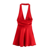 Women's Dress 2025 New Fashion Sexy Silk Nyley Hanging Neck-Lexed Short