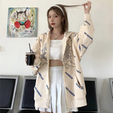 Deeptown Angel Print Zip Up Hoodie Women Korean Style 2021 Fashion Harajuku Zipper Sweatshirt Autumn Oversized Long Sleeve