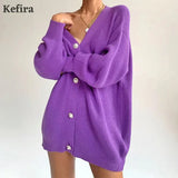 2021 V Neck Oversize Cardigan Women's Sweater Autumn Winter Knitted Long Sleeve Heart Button Loose Casual Jumper
