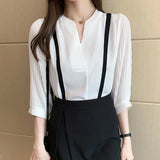 Femme Top Summer Short Sleeve Blouse Women Blusas Mujer De Moda 2021 Verano V-Neck White Chiffon Blouse Shirt Tops