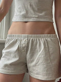 Sexy Women 2 Pieces Pajama Set Striped Print Crop Camis Tops Elastic Waist Shorts Loungewear Soft Sleepwear Nightwear-Outfit