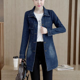 Autumn Women Denim Jacket Coat Fashion Plus Size Ripped Female Jean Long Coat Korean Slim Long Sleeve Blue Denim