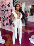 Summer Sexy 2 Two Piece Set Outfits Women Sleeveless Hollow Out Cross Crop Top Skinny Pants White Black Matching Sets