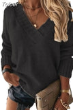 Long Knitted Autumn Women Oversize Sweater Winter V Neck Blue Thick Knit Pullover Sleeve White Warm Sweaters