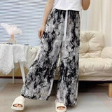 High-End Cotton Pyjamas Ladies Summer Thin Artificial Silk Home Leisure Long Trousers Straight Can Be Worn