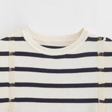 New Bicolor Striped Slim Short Version Short-Sleeved Knitted Blouse-Outfit