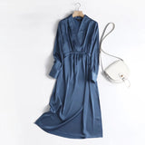 New Long Dress Korean Version Of Women's Elegant Simple Style V-Neck High-Waist Dress-Outfit