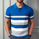 Men's New Summer Short Sleeve Knitted Striped Business Polo Shirts Men's