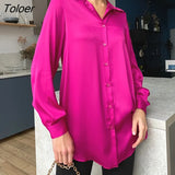 Office Satin Women's Shirt Polo Collar Elegant Shirts Women Blouse 2022 Spring Summer Irregular Hem Long Sleeve Top