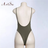 Casual U Cutout Backless Strap Cotton Bodysuit Femme Teddy Bodycon Rompers Womens Summer Jumpsuit Overalls Mujer