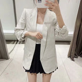 Women Office Wear Blazer Coat 2021 Notched Collar Casual Pockets Suit Blazers Solid Pleated Sleeve Chic Outwear